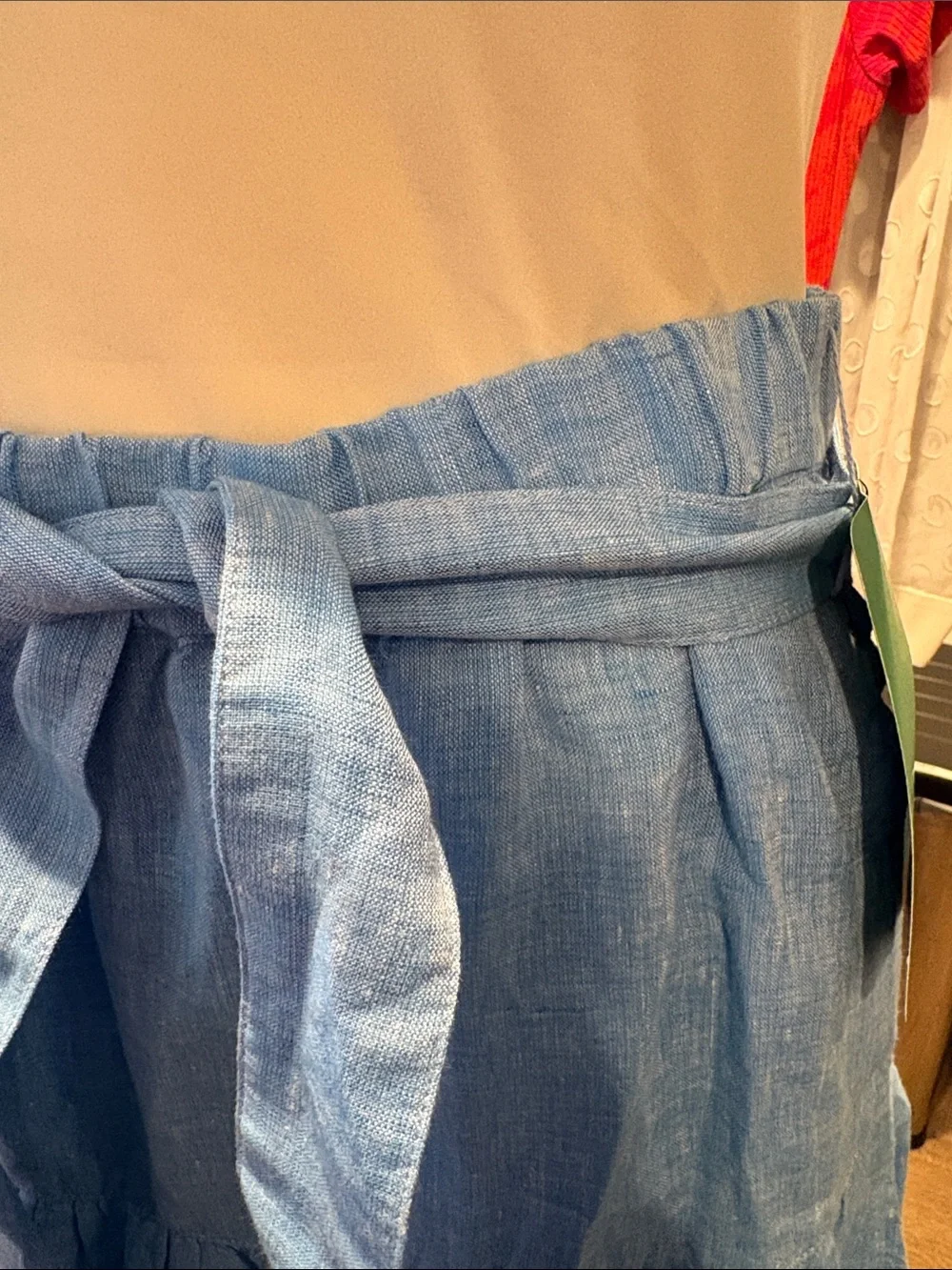 Talbots Light Blue Linen Tiered Tie-Waist Midi Skirt - Picture 3 of 6